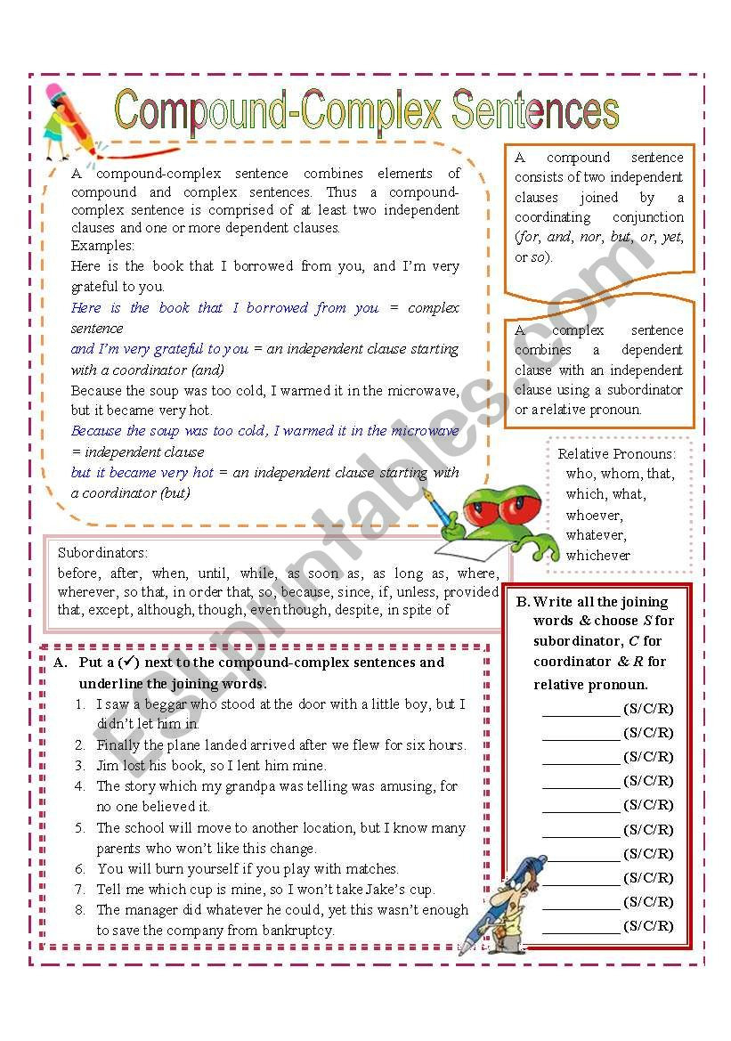 Compound Complex Sentences Esl Worksheetmissola Db excel