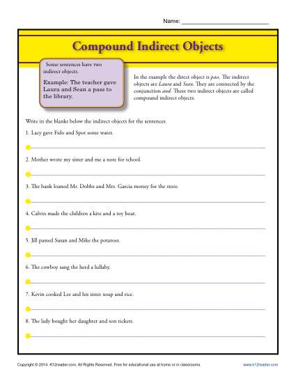 Compound Indirect Object Worksheet Activity