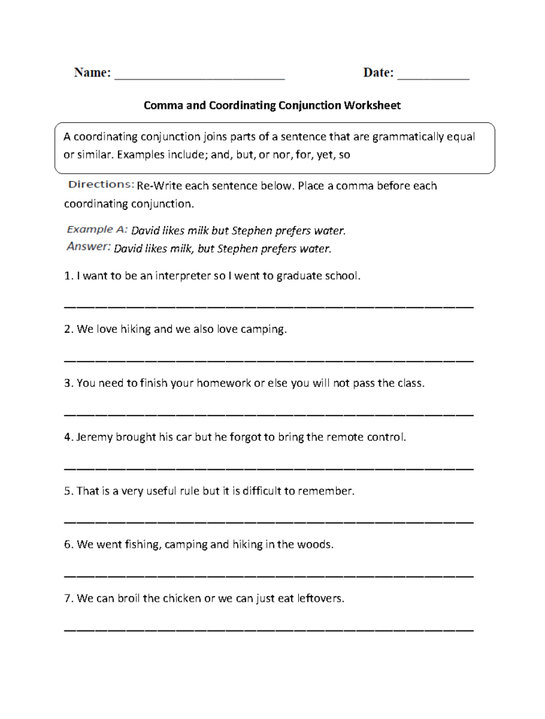 Compound Sentences With Coordinating Conjunctions Worksheets