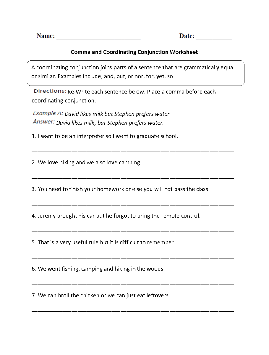 Compound Sentences With Coordinating Conjunctions Worksheets ...