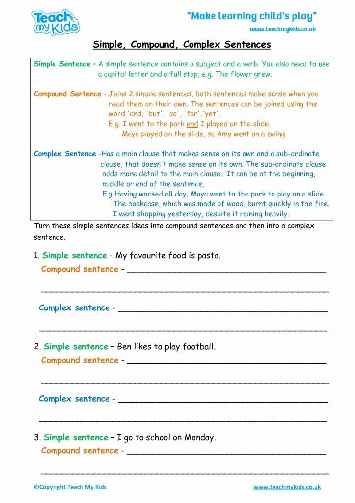 Compound Sentences Worksheet Pdf Fresh Simple Pound Plex Sentences Tmk 