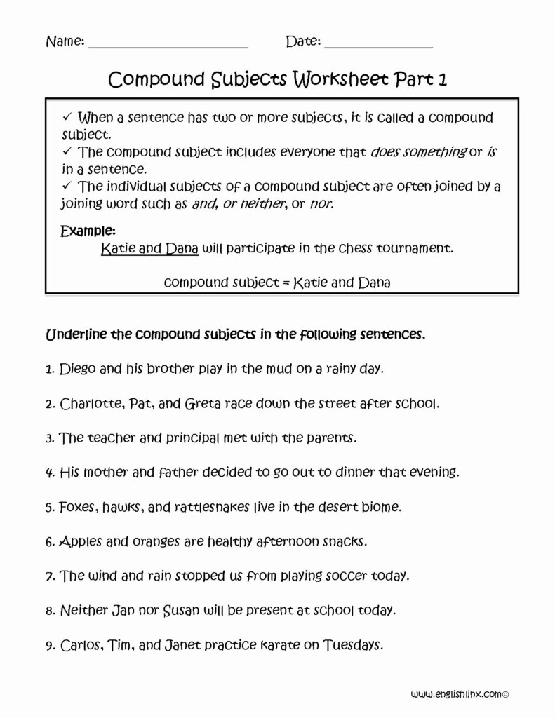 Compound Sentences Worksheet With Answers Awesome Pound Subject 