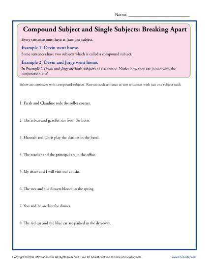 Compound Subject And Single Subjects Breaking Apart