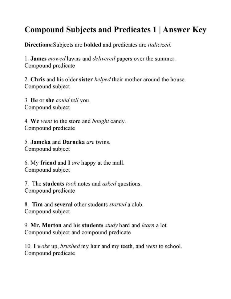 Compound Subjects And Predicates Worksheet Answers Db excel