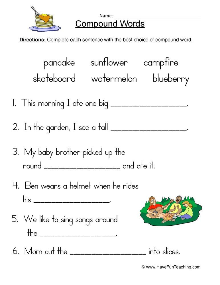 Compound Words Fill In Blank Worksheet Compound Words Compound Words