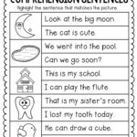 Comprehension Sentences For Kindergarten And First Grade comprehension