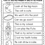 Comprehension Sentences For Kindergarten And First Grade comprehension