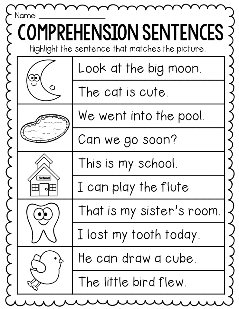 Comprehension Sentences For Kindergarten And First Grade comprehension 