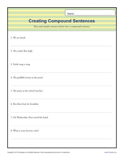Compund Sentence Worksheet 1st Through 3rd Grade