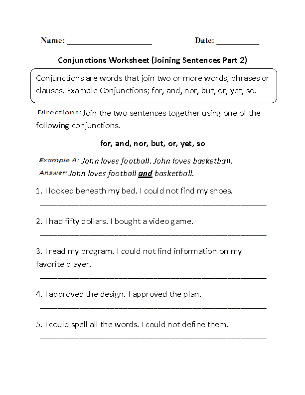 Conjunction Worksheets For Grade 2 Thekidsworksheet