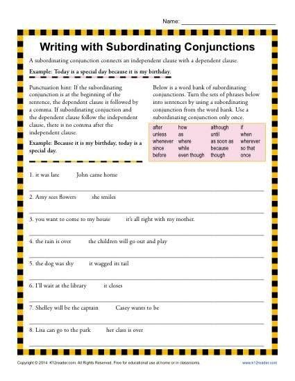 Conjunction Worksheets For Grade 6 With Answers Pdf Thekidsworksheet