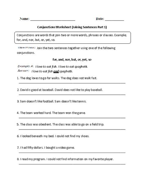 Conjunctions Joining Sentences Worksheet Grammar Worksheets English 