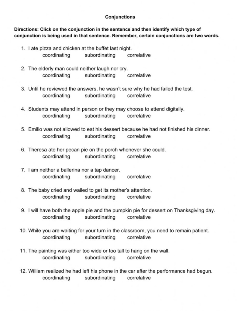 Conjunctions Online Pdf Exercise