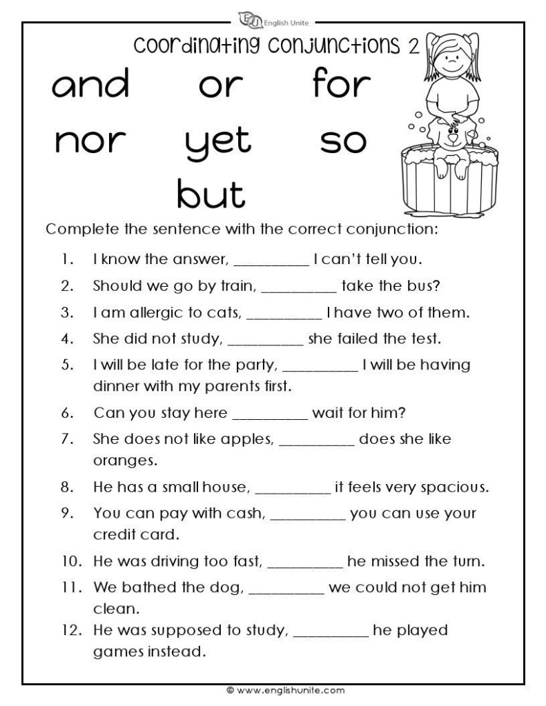 Coordinating Conjunctions Worksheet English Unite Conjunctions 