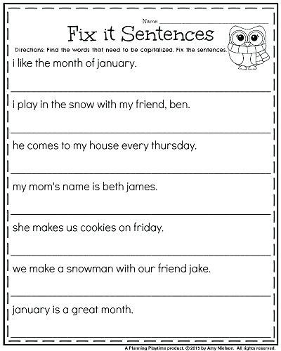 Correct The Sentence Worksheet First Grade Worksheets Fix It Sentences 