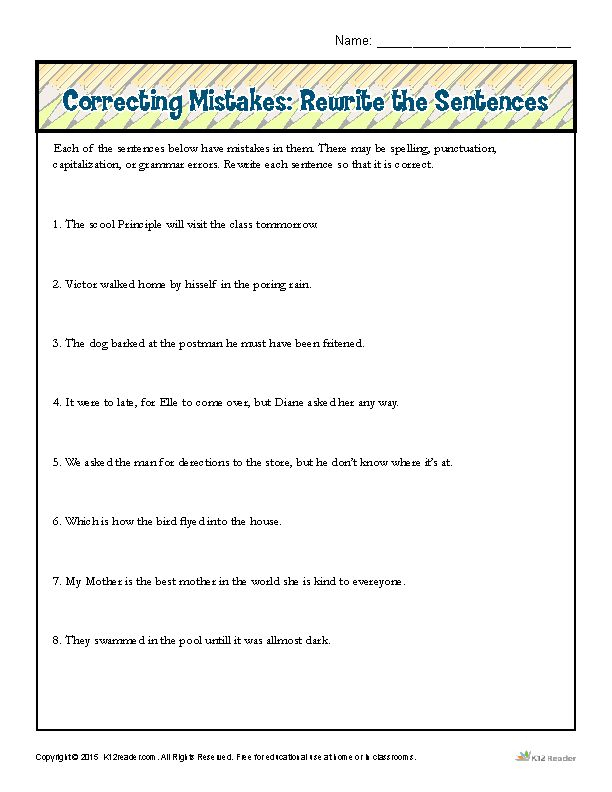 Correcting Mistakes Rewrite The Sentences Proofing And Editing 