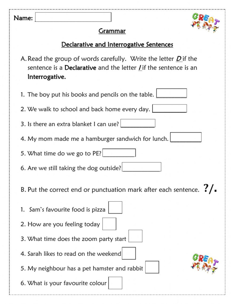 Declarative And Interrogative Sentences Exercise For 5