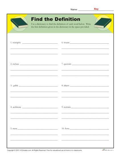 Dictionary Skills Worksheets Find The Definition