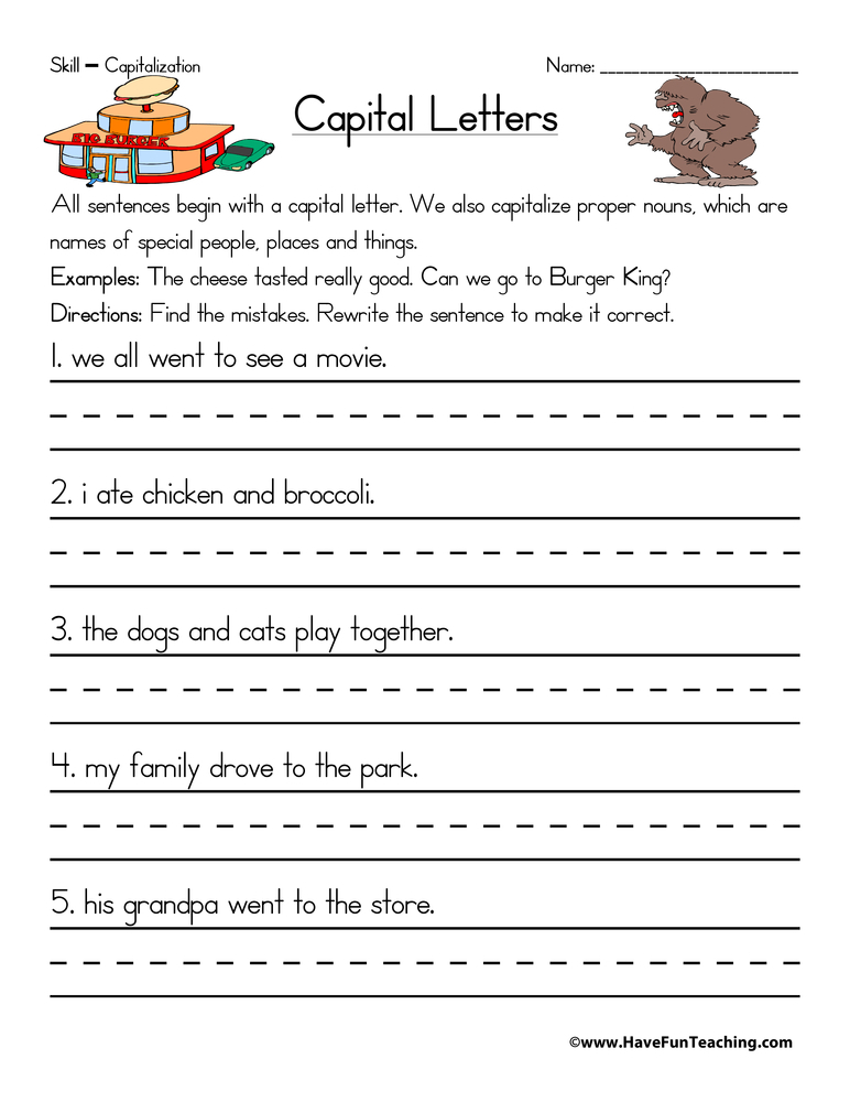 English Capitalization Worksheets Resources