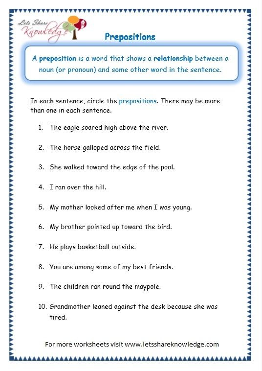 English Grammar Worksheets For Grade 4 Prepositions Thekidsworksheet