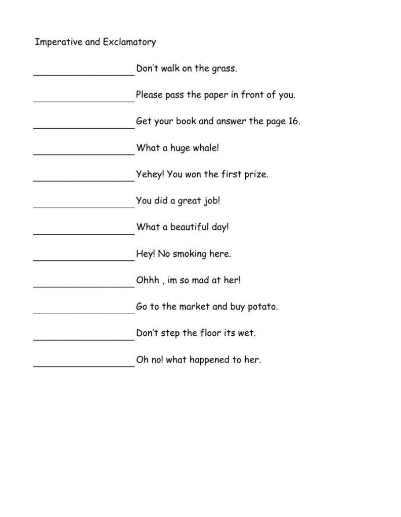 English Imperative And Exclamatory Worksheet