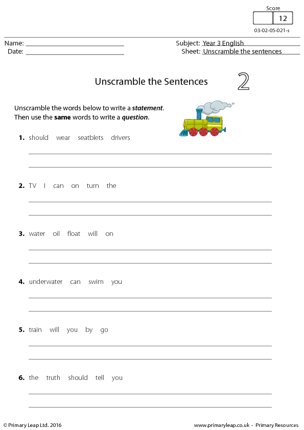 English Resource Unscramble The Sentences 2