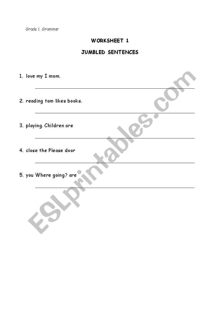 English Worksheets Grade 1 Grammar Jumbled Sentences 1