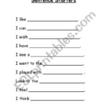 English Worksheets Sentence Starters