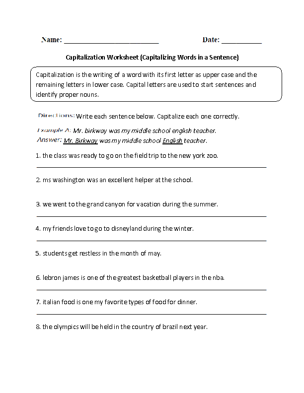 Englishlinx Capitalization Worksheets