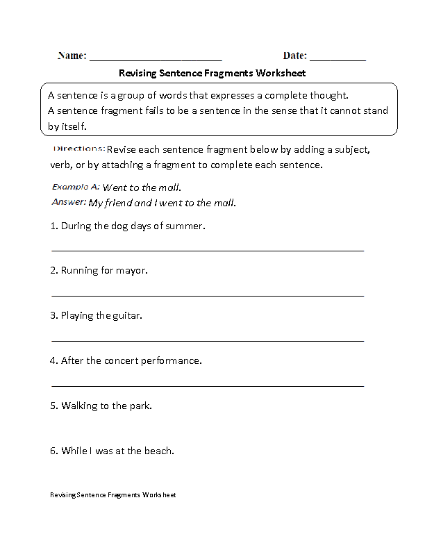 Englishlinx Sentence Fragments Worksheets