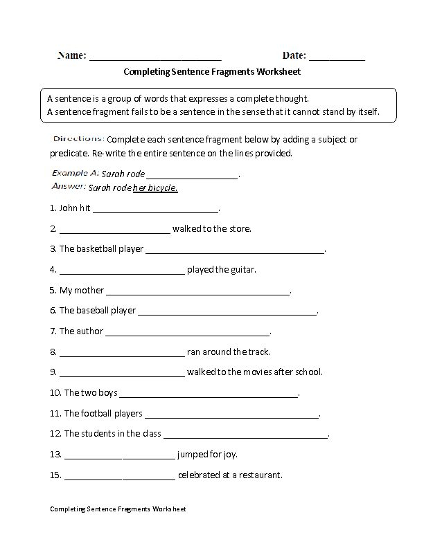 Englishlinx Sentence Fragments Worksheets Sentence Fragments 