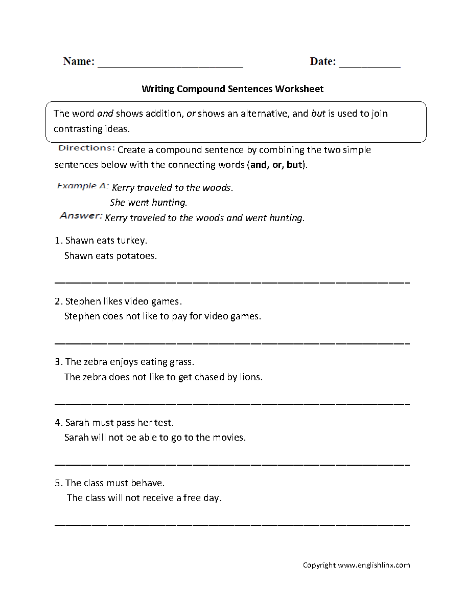Englishlinx Sentences Worksheets Simple And Compound Sentences