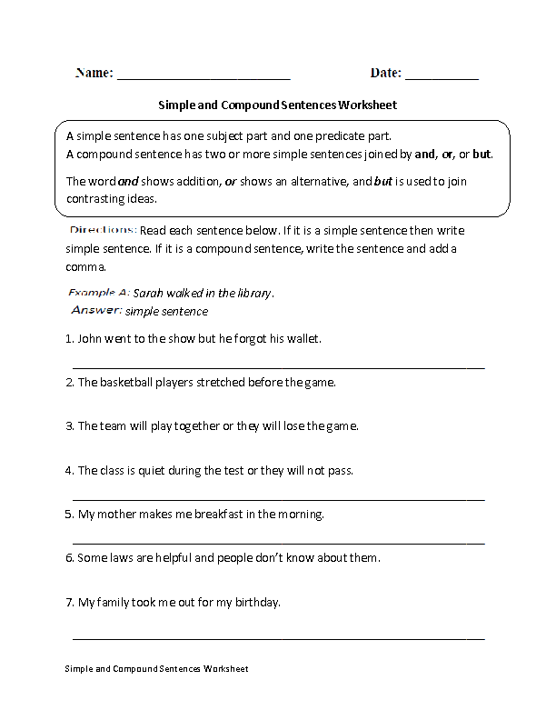 Englishlinx Sentences Worksheets Simple And Compound Sentences 