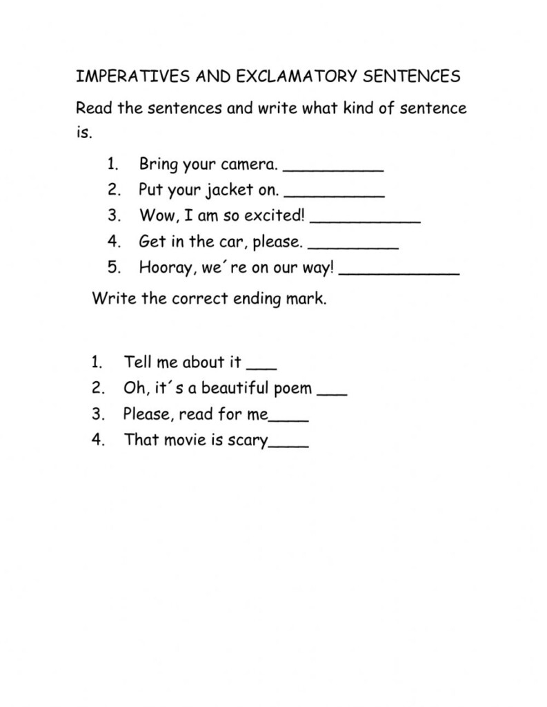 Exclamatory And Imperative Sentences Worksheet