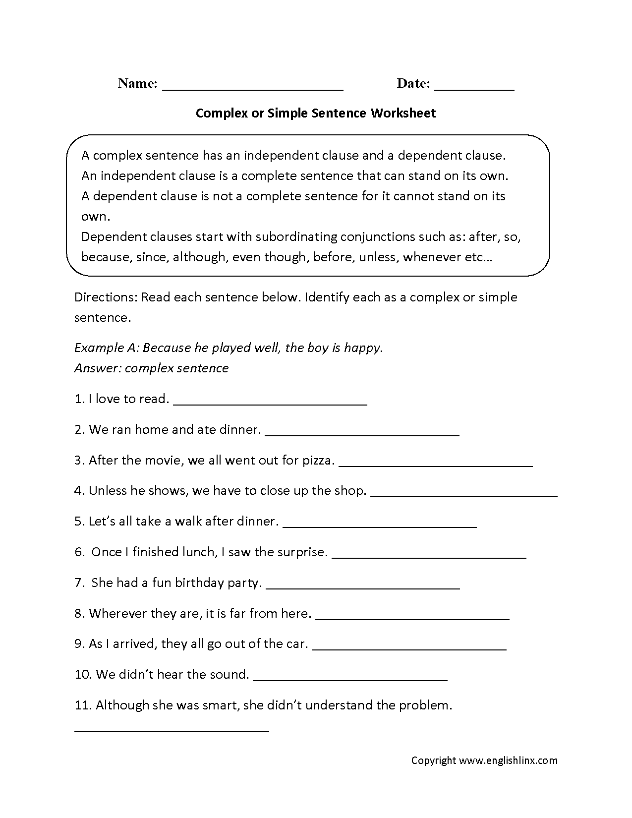 Exercise On Simple Compound And Complex Sentences For Class 8