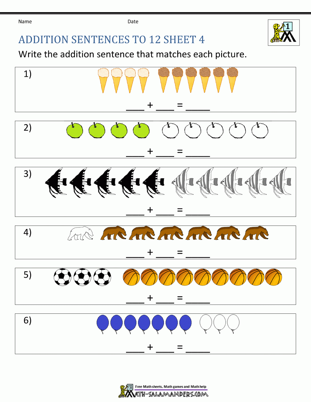 Number Sentences Grade 1 Worksheets - Sentenceworksheets.com