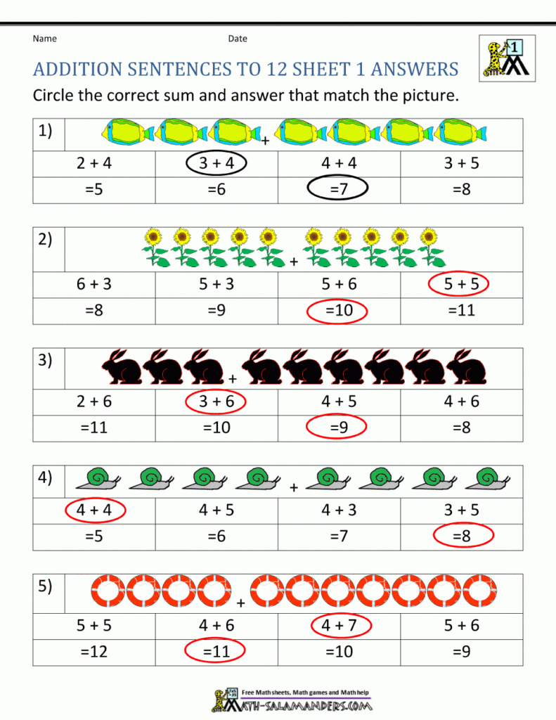 First Grade Addition Worksheets