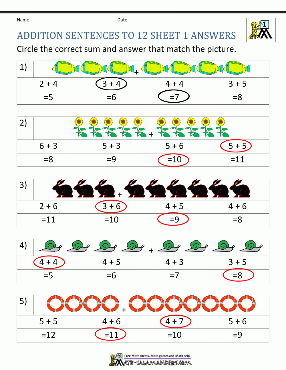 First Grade Addition Worksheets