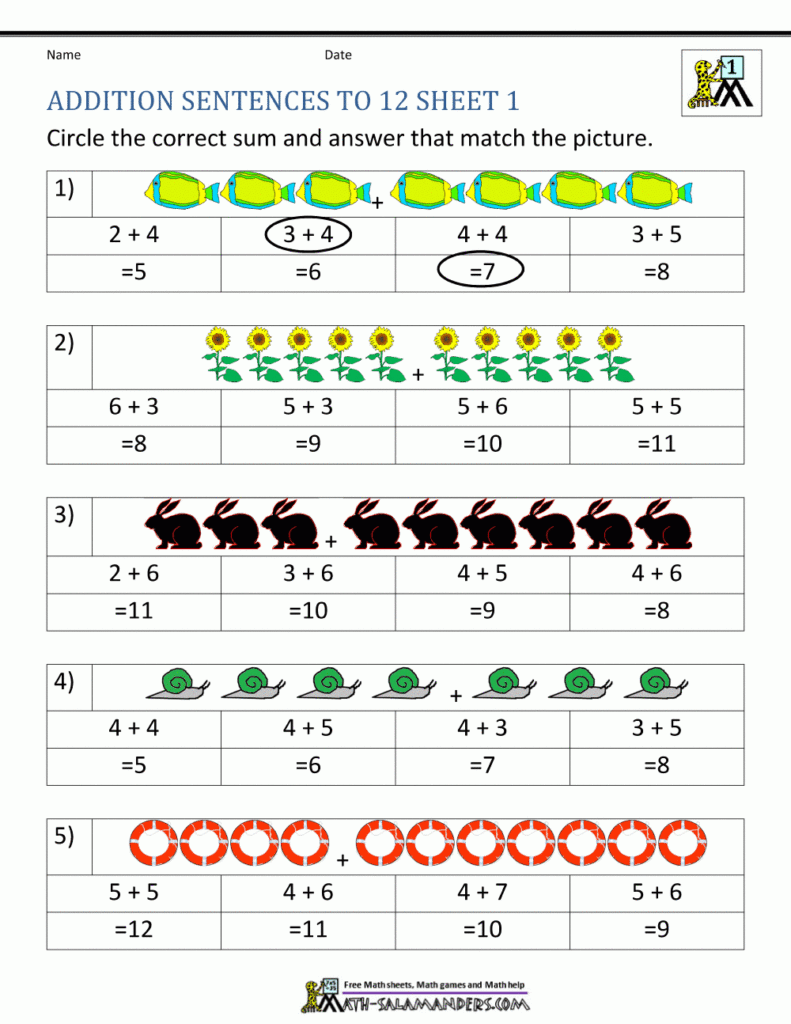 First Grade Addition Worksheets