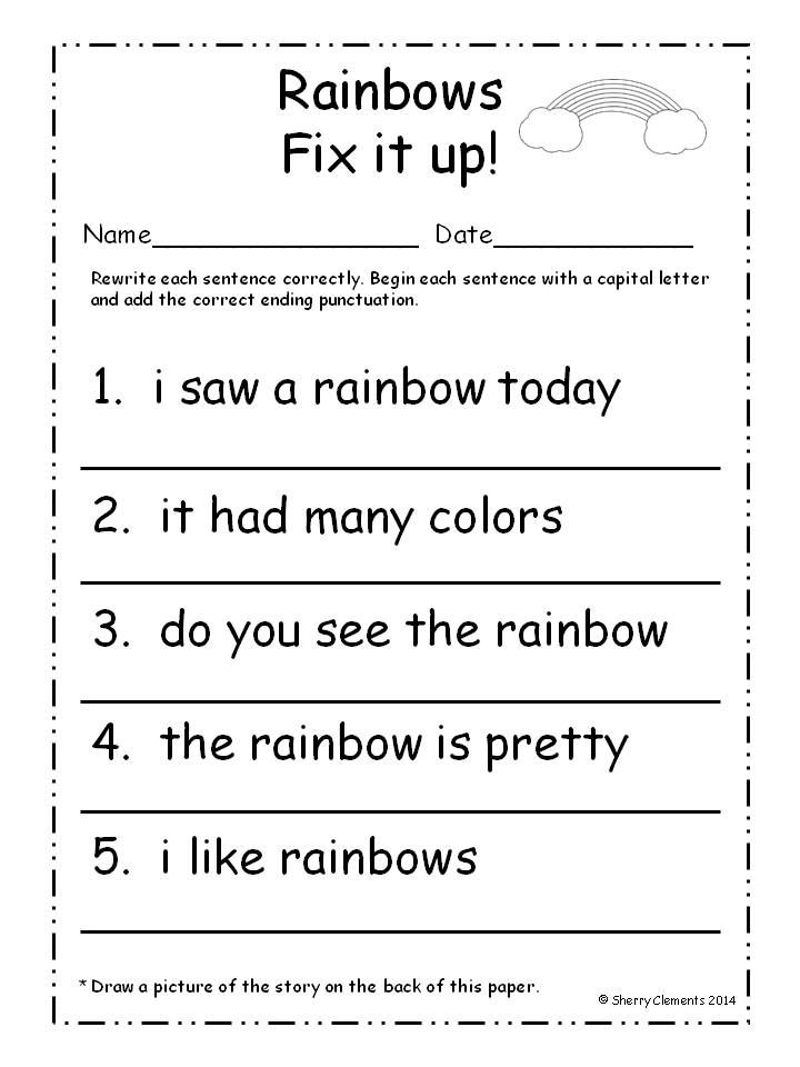 First Grade Capitalization And Punctuation Worksheets 1st Grade 
