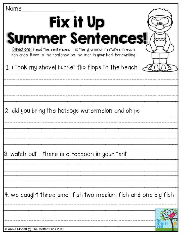 Fix It Up Summer Sentences Find The Mistakes In The Sentences And 