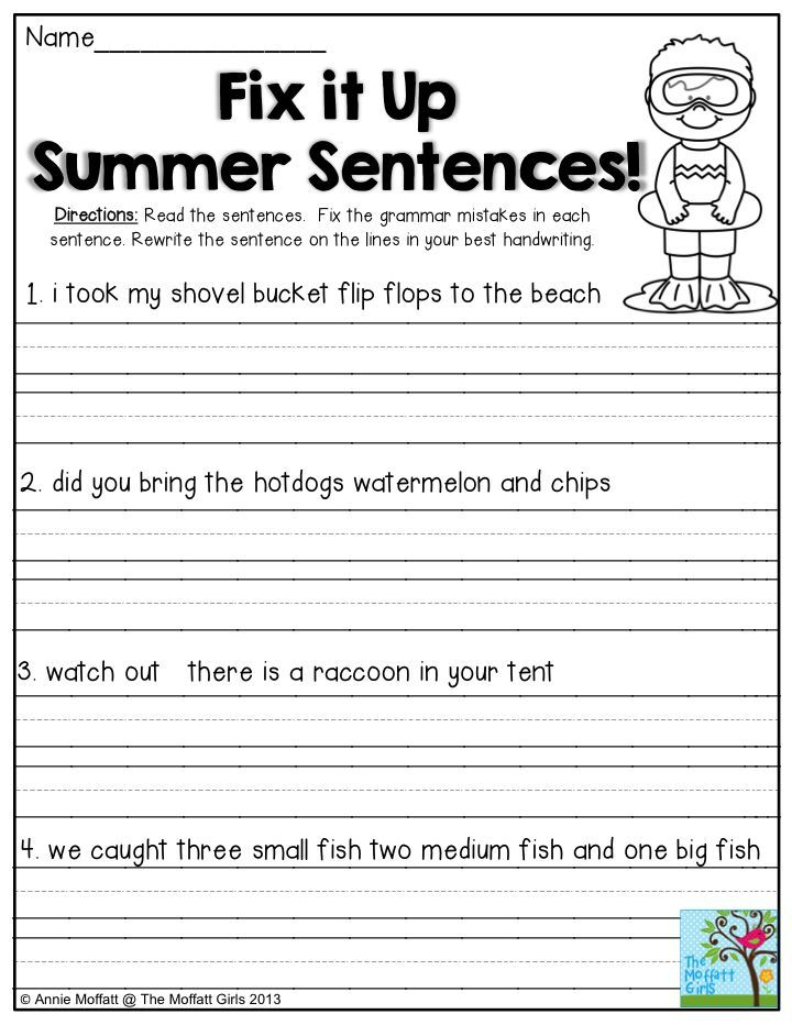 Fix It Up Summer Sentences Find The Mistakes In The Sentences And