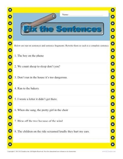 Fix The Sentence Worksheets 3rd Grade Worksheets Master