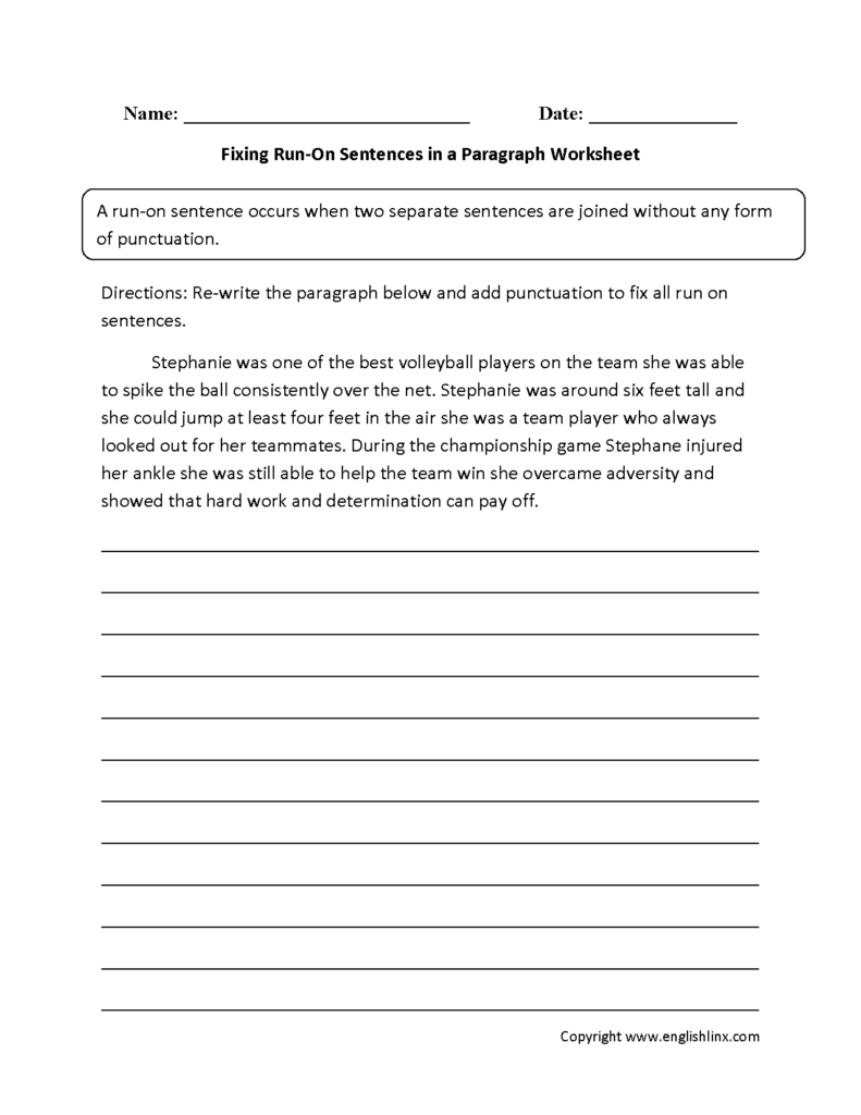 Fixing Paragraphs With Run On Sentences Worksheets Run On Sentences 