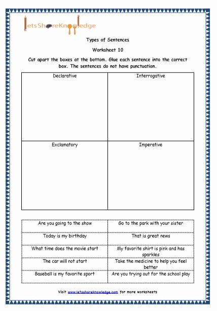 Four Types Of Sentences Worksheet Luxury Grade 4 English Resources 