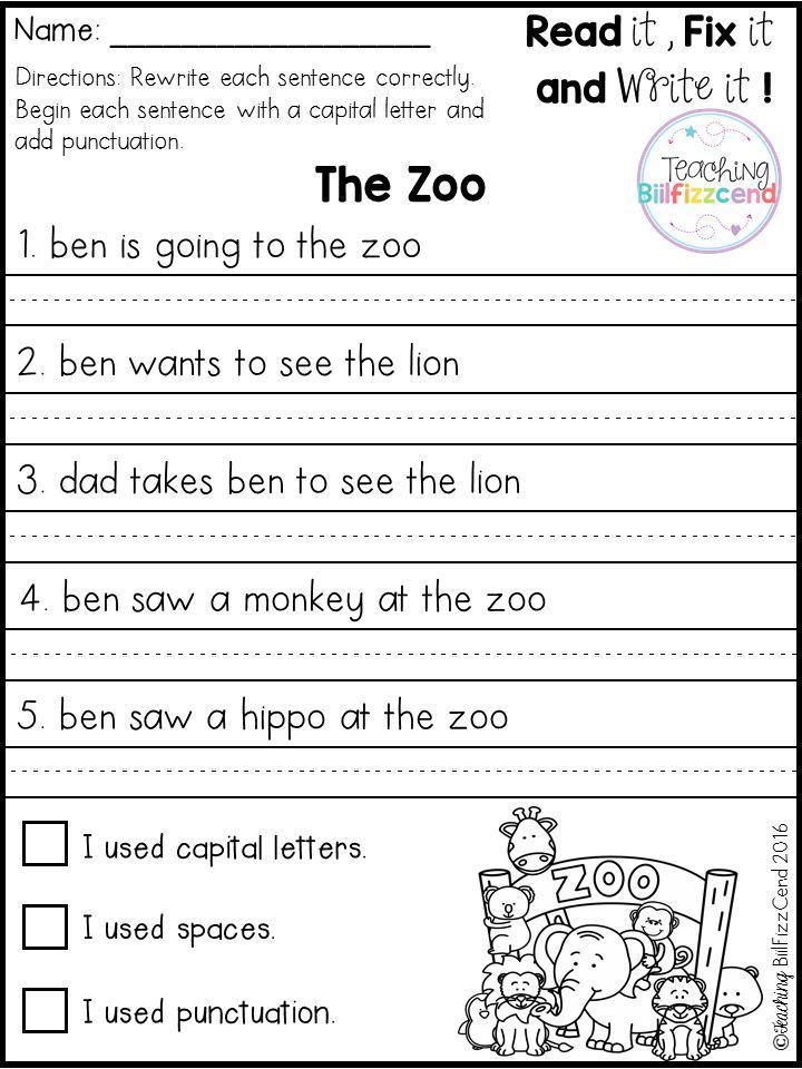 FREE Fix It Up Sentences 1st Grade Writing Worksheets