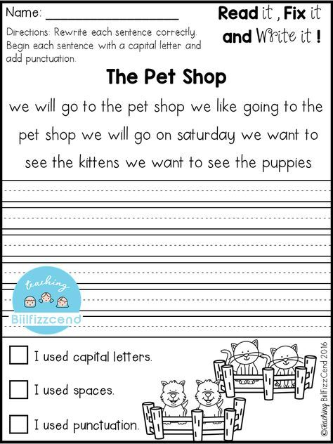 FREE Fix It Up Sentences First Grade Writing 1st Grade Writing 