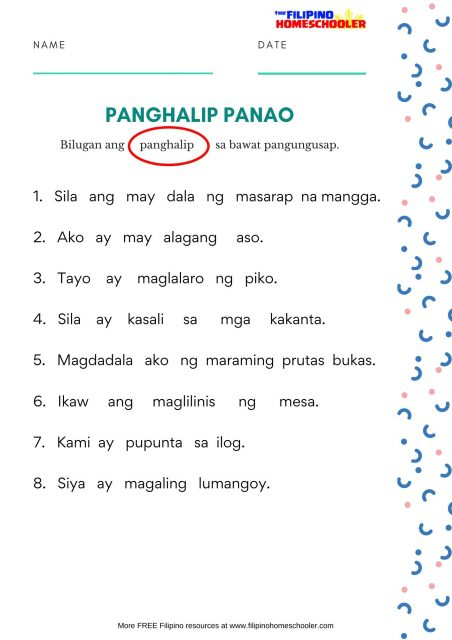 Free Panghalip Panao Worksheet SET 1 The Filipino Homeschooler