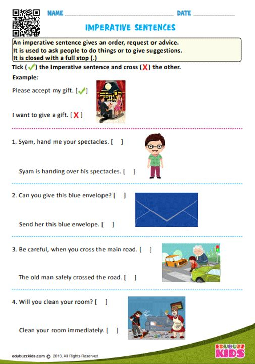 Free Printable Imperative Sentences For The Kids Of Grade 1 With Common