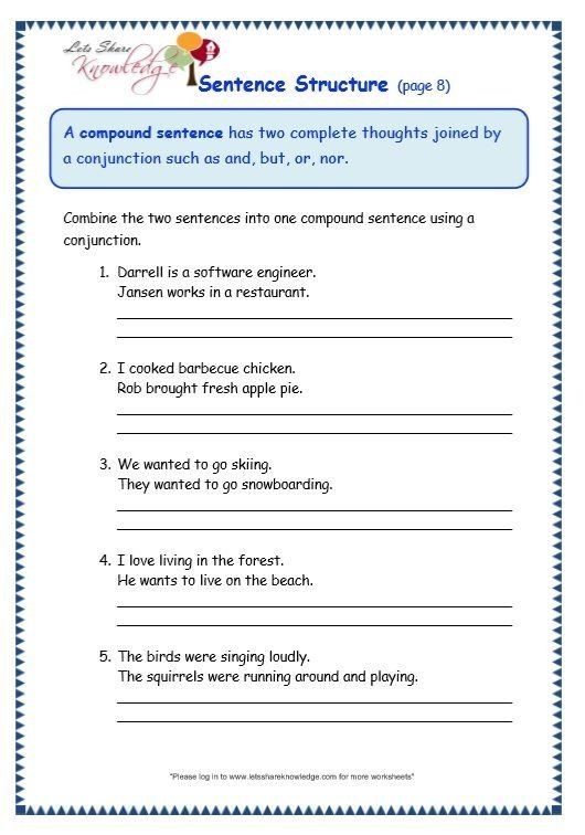 Free Printable Sentence Structure Worksheets Grade 3 Grammar Topic 36 